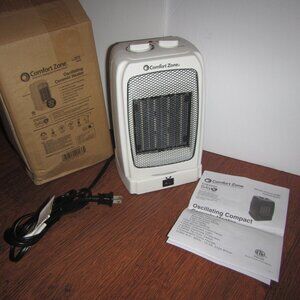 Comfort Zone Energy-Save 120V Oscillating Ceramic Compact Space Heater, White